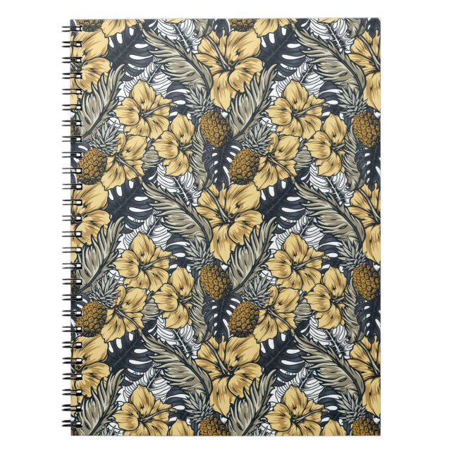 Luxury Elegant Gold N' Black Tropical Flowers Notebook (Front)