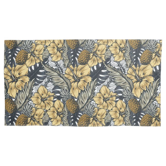 Luxury Elegant Gold N' Black Tropical Flowers Pillowcase (Front)