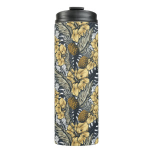 Luxury Elegant Gold N' Black Tropical Flowers Thermal Tumbler