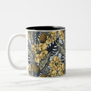 Luxury Elegant Gold N' Black Tropical Flowers Two-Tone Coffee Mug