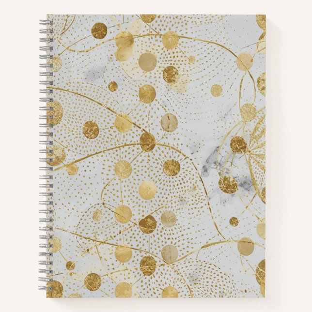 Luxury, Elegant,Gold Polka Dots , Grey Background Notebook (Front)