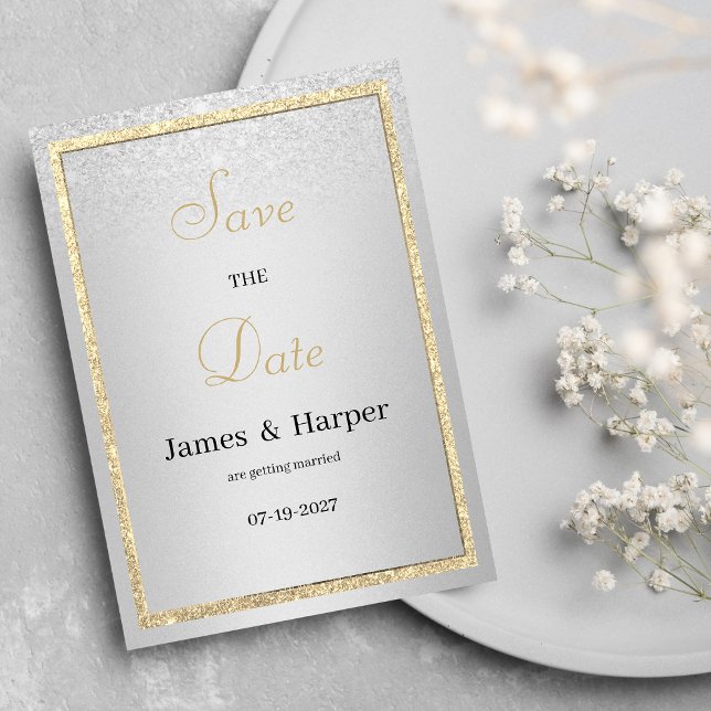Luxury elegant gold silver glitter Save the Date Invitation (Luxury elegant gold silver glitter Save the Date )