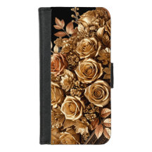 Luxury Elegant Golden Bronze Roses Floral Phone Wa