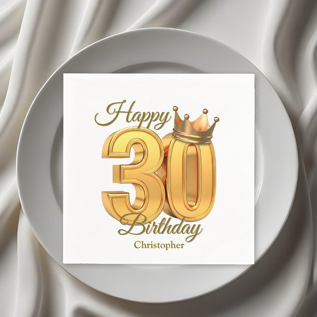Luxury Elegant Golden Royal Crown 30th Birthday Napkin (Creator Uploaded)