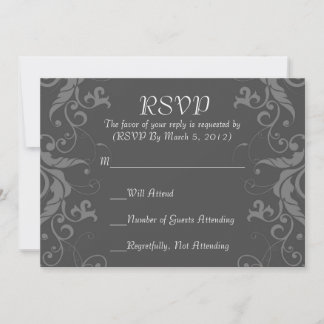 Luxury Elegant Grey Flower Swirls RSVP card