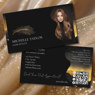 Luxury Elegant Hair Stylist Extension Photo Gold Business Card