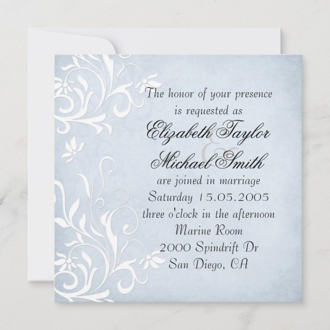 Luxury Elegant Light Blue Floral Wedding Invite (Front)