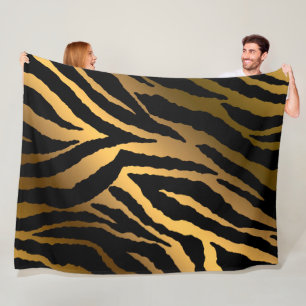 Luxury Elegant Modern Black Gold Line Fleece Blanket
