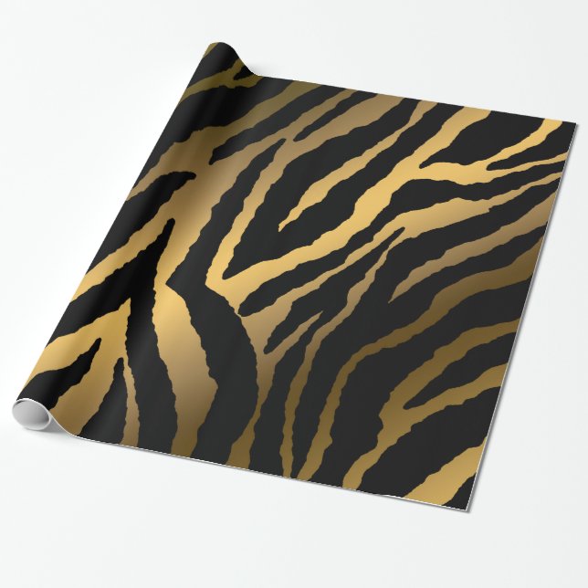 Luxury Elegant Modern Black Gold Line Wrapping Paper (Unrolled)