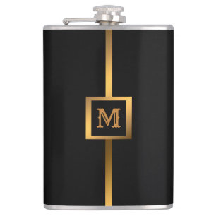 Luxury Elegant Modern Black Gold Marble Hip Flask