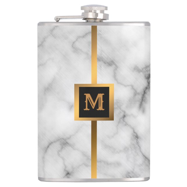 Luxury Elegant Modern Black Gold Marble Hip Flask (Front)