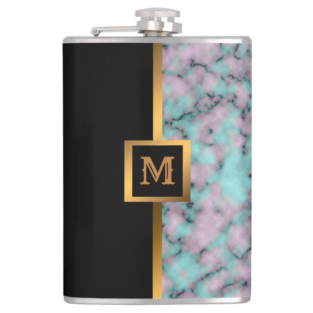 Luxury Elegant Modern Black Gold Marble Hip Flask (Front)