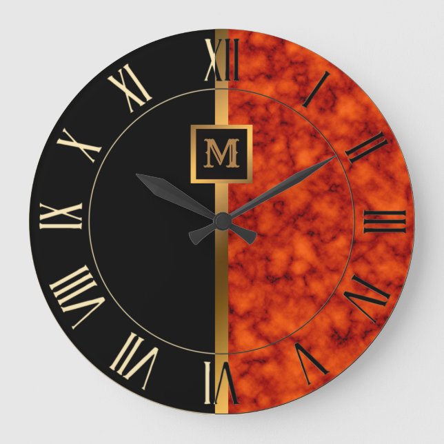 Luxury Elegant Modern Black Gold Marble Large Clock (Front)