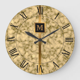 Luxury Elegant Modern Black Gold Marble Large Clock