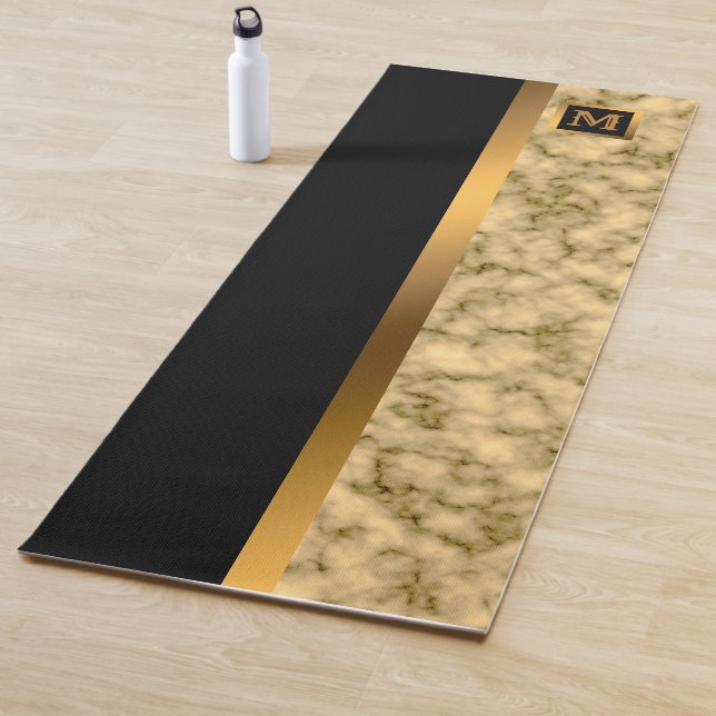 Luxury Elegant Modern Black Gold Marble Yoga Mat (In Situ)