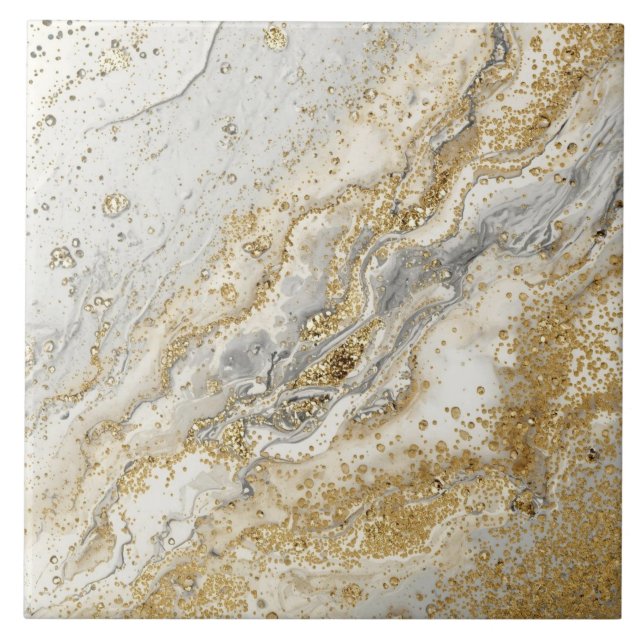 Luxury, Elegant, Modern Gold Grey Pattern Ceramic Tile (Front)