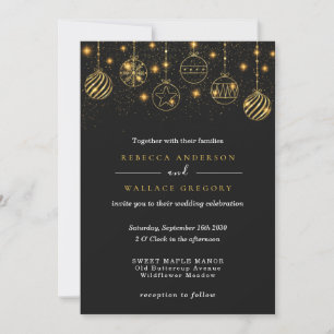 Luxury Elegant Modern Holiday Gold Black Baubles Invitation