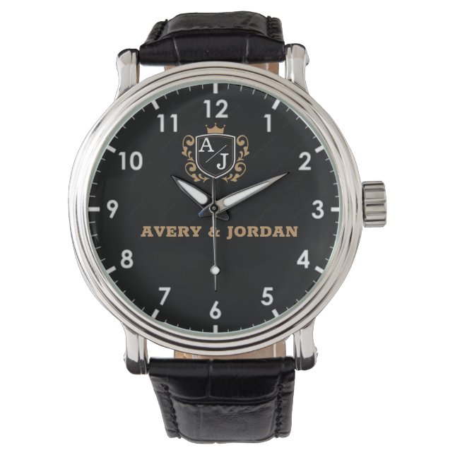 Luxury Elegant Monogram minimal couple names Watch (Front)