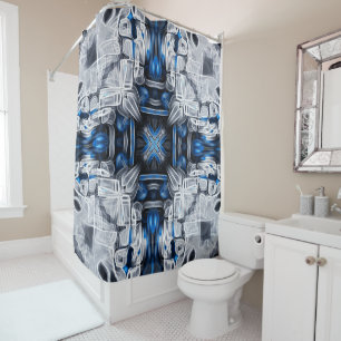 Luxury elegant, navy blue, grey, white pattern shower curtain