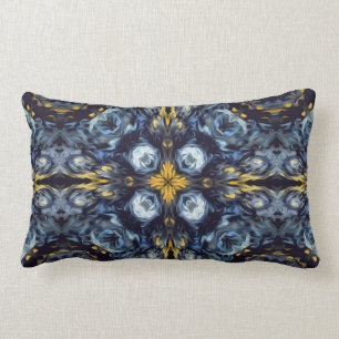 Luxury, elegant, navy blue mandala, yellow details lumbar cushion
