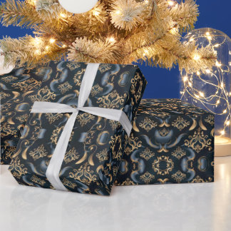 luxury elegant night blue pattern with gold  wrapping paper