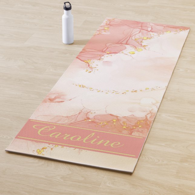 Luxury Elegant Pink Gold Marble Effect Name Yoga Mat (In Situ)