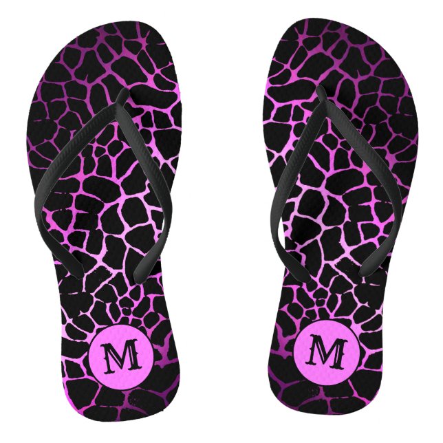 Luxury Elegant Pink Monogrammed Tiger Flip Flops (Footbed)