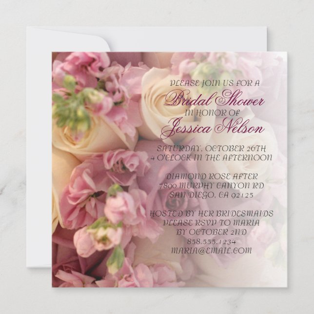 Luxury Elegant Pink Rose Bouquet Shower Invite (Front)