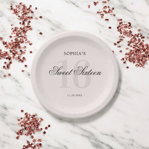 Luxury Elegant Pink Sweet 16 Paper Plate