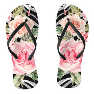 Luxury Elegant Pink Tiger Floral Rose Flip Flops