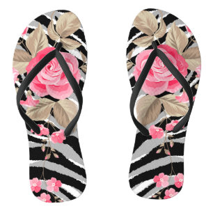Luxury Elegant Pink Tiger Floral Rose Thongs