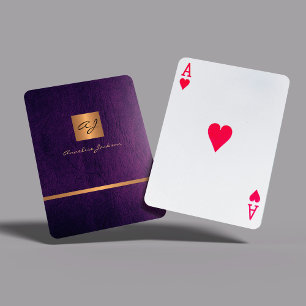Luxury elegant purple and gold monogrammed modern playing cards