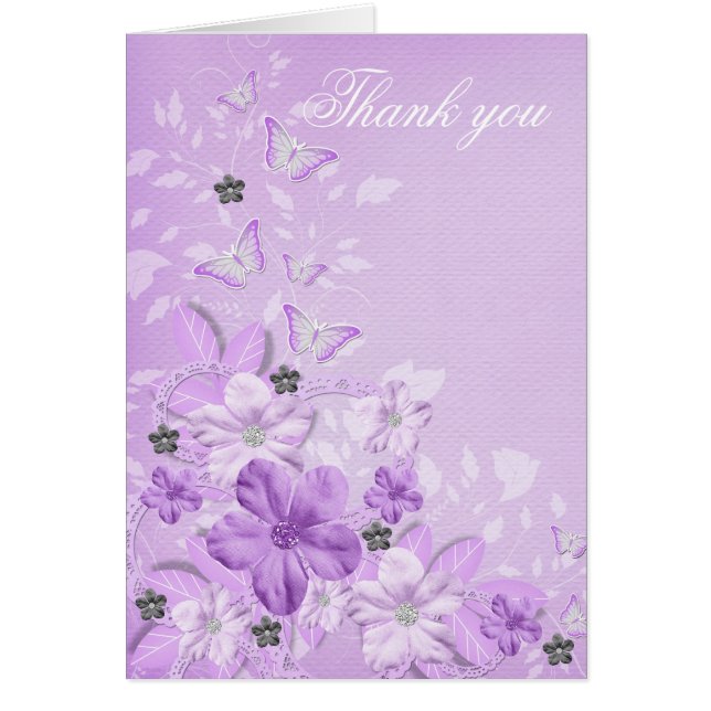 Luxury Elegant Purple Floral Swirls Thank you card (Front)