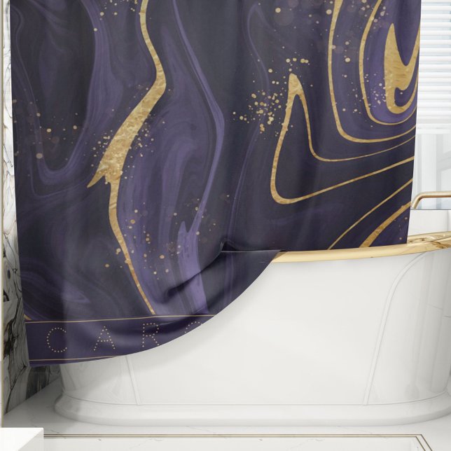 Luxury Elegant Purple Gold Marble Effect Name Show Shower Curtain (Creator Uploaded)