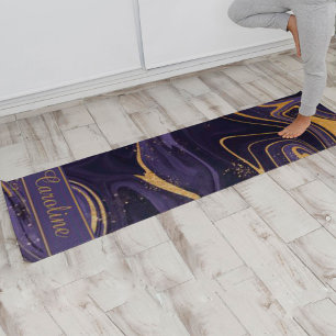 Luxury Elegant Purple Gold Marble Effect Name  Yoga Mat