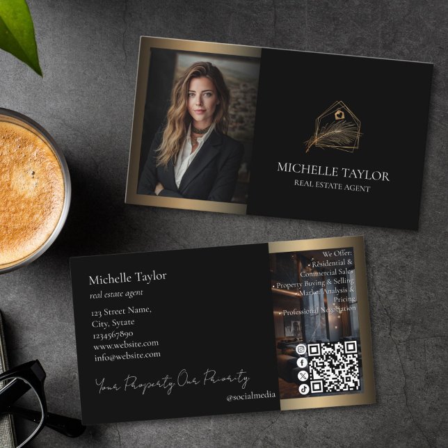 Luxury Elegant Real Estate Realtor Photo Gold Business Card (Creator Uploaded)