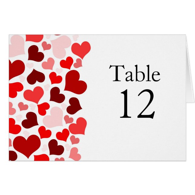 Luxury Elegant Red Hearts Table card (Front Horizontal)