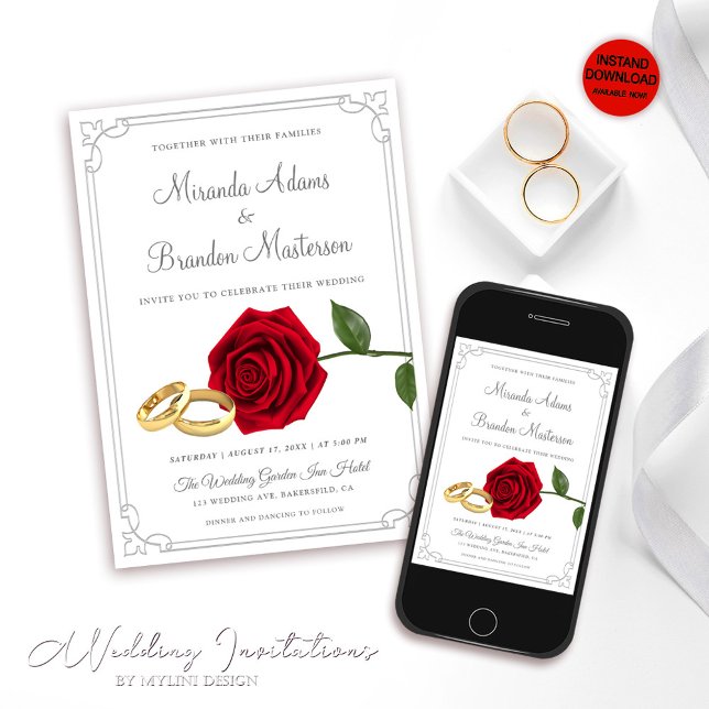 Luxury Elegant Red Rose Floral Wedding Invitation (Creator Uploaded)