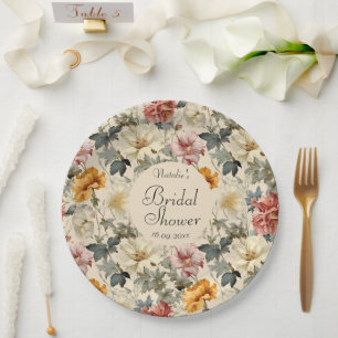 Luxury elegant retro botanical Bridal shower Paper Plate