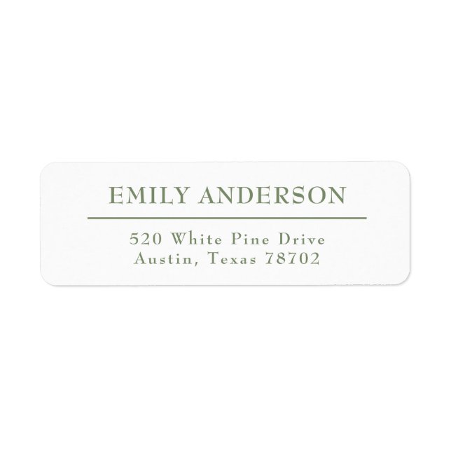 Luxury Elegant Sage Green White Return Address 4 Label (Front)