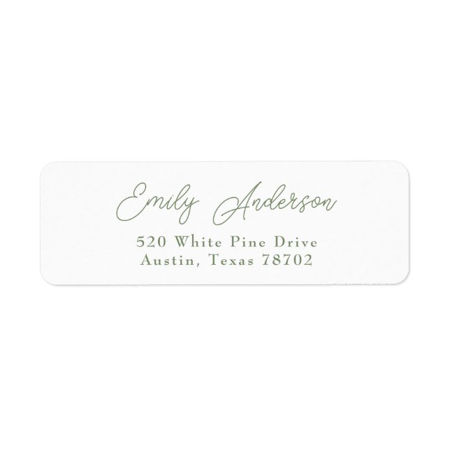 Luxury Elegant Sage Green White Return Address 4 Label (Front)