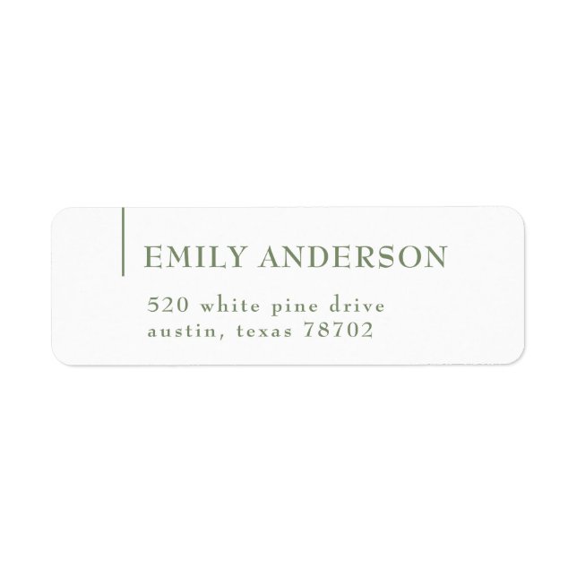 Luxury Elegant Sage Green White Return Address 5 Label (Front)