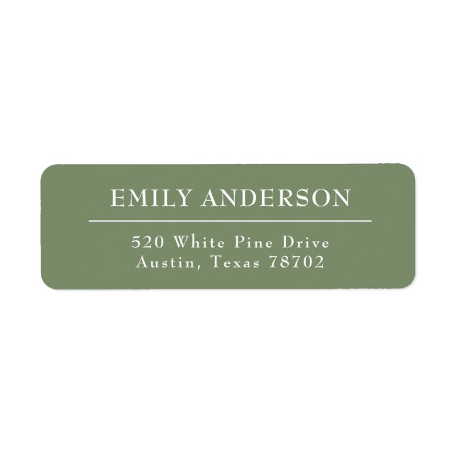 Luxury Elegant Sage Green White Return Address Label (Front)