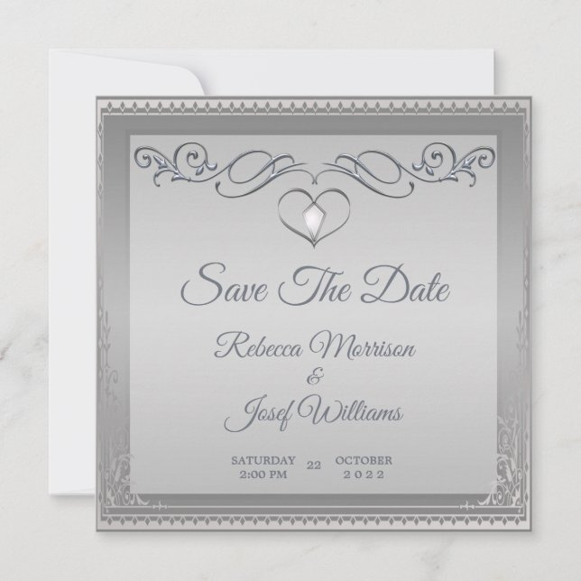 Luxury Elegant silver ornate corner border  Invitation (Front)