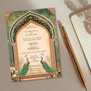 Luxury Elegant Vintage Gold Peacock Indian Wedding Invitation