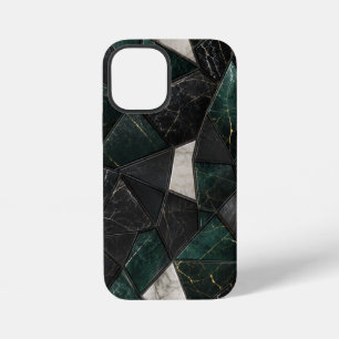 Luxury Emerald and Charcoal Black Marble Geometric iPhone 12 Mini Case