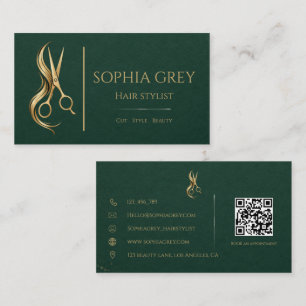 Luxury Emerald And Gold Hair Stylist Business Card