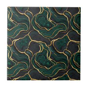 Luxury Emerald & Brass Marble Art Ceramic Tile