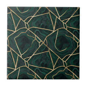 Luxury Emerald & Brass Marble Pattern Ceramic Tile