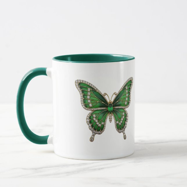 Luxury Emerald & Diamond Butterfly  Mug (Left)